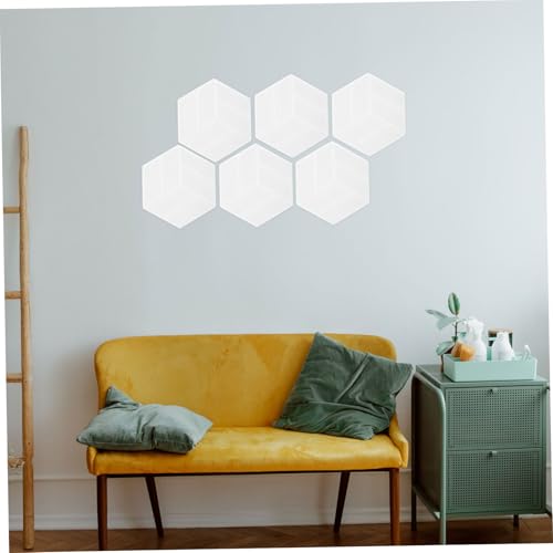 HEMOTON 6pcs paneles acústicos autoadhesivos hexagonales para paredes, aislamiento acústico para estudios y oficinas, fibra de poliéster blanca miniatura 6