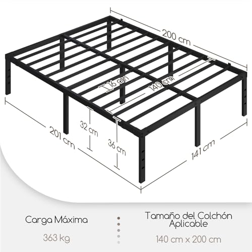 Variante de Yaheetech estructura cama metálica 140×200×36 cm Negro