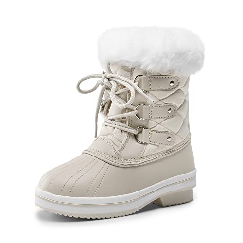 DREAM PAIRS Cozy Kids Snow Boots, Warm & Water-Resistant Winter Boots with Faux Fur for All-Day Play, Non-Slip Mid Calf Boots 2 Little Kid Off-white