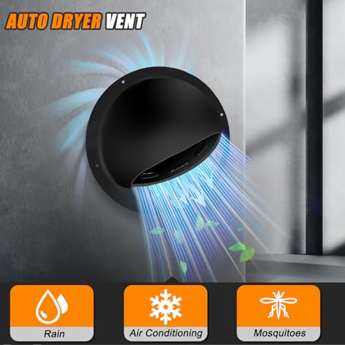 Image of Matework Dryer Vent Cover Outside, 4 Inch Stainless Steel Round Dryer Vent, Auto-Open Wall Vent (Black) (Pack of 2)