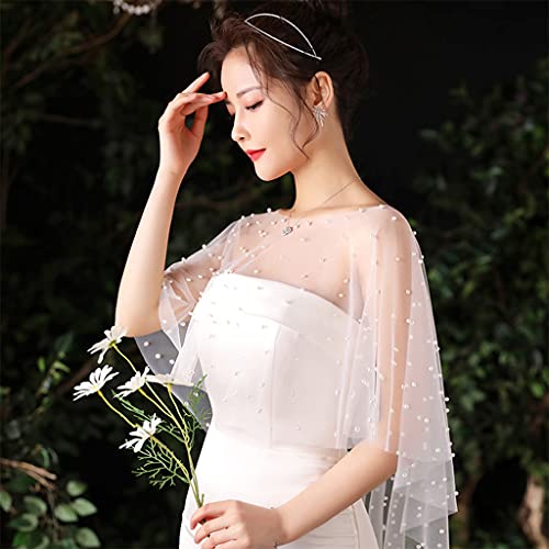 Woman Pearls Embellishment Sheer Wrap Tulle Shawl For Wedding Churches Mantilla Sheer Shawl Wrap Bridal Shrug Coverup4