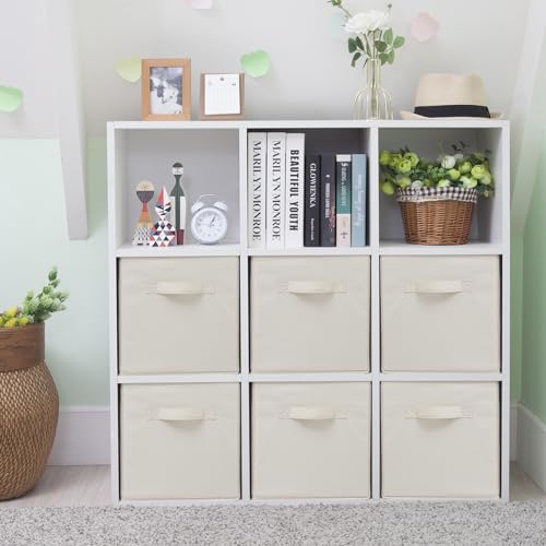 STORAGEIDEAS Storage Cubes, 11 Inch Cube Storage Bins, Set of 6, Fabric Foldable Storage Bins With Handles, Closet Storage Organizer Bins, Cubby Clothing Storage Baskets for Shelves, Beige