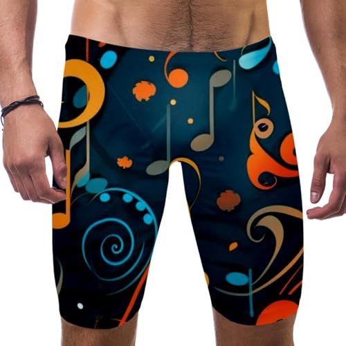 Colorful Music Notes Swimsuit for Men & Boys,Competition Lap Swim Suit, Square Leg Endurance Training