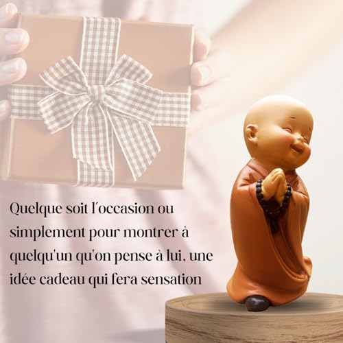 Zen'Light Buddha Statue Made of Smiling Bonze with Rosary, Cheerful Atmosphere in Your Sacred Room, Beautiful Lucky Figure - Image 3