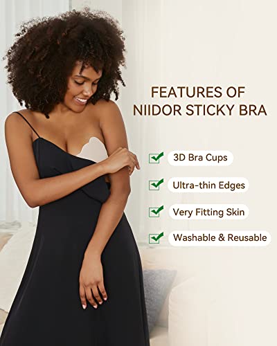 Niidor Sticky Bra Invisible Adhesive Push Up Reusable Strapless Bra For Bra For Backless Dress With Nipple Covers Wavy Pattern Skin Color E #TOP2