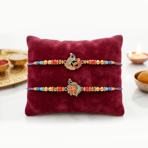 Image of TIED RIBBONS Set of 2 Rakhi for Brother with Gift - Premium Rakhi for Bhaiya Men with Lord Shiva Trishul with Card Roli chawal - Bracelet Rakhi's for Brother