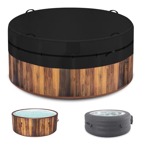 Asiacreate Copertura Rotonda Impermeabile Per Vasca Idromassaggio - 200x30 Cm - Protezione Da Polvere E UV Con Cordone Elastico - Colore Nero