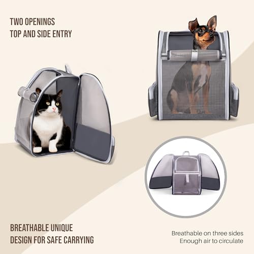 Image of Husky & Purr Cat Bag Carrier Backpack, Grey | Collapsible, Breathable Pet Carrier Backpack | Mesh Ventilation Cat Carrier Bag for Travel, Up to 8kgs