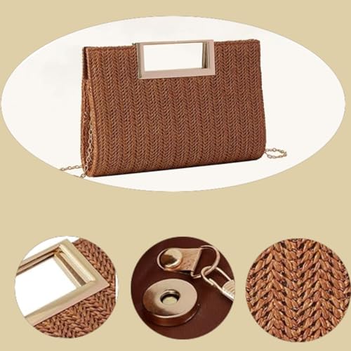 Image of Women Straw Drawstring Bucket Purse Small Tote Shoulder Handbag Hollow Out Cross-body Bag for Summer,Beach | Straw