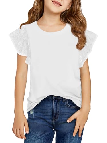 Image of Haloumoning Girls Ruffle Short Sleeve T Shirts Sequin Casual Cute Crewneck Tops