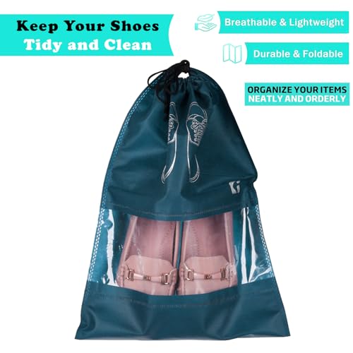 Image of Urbane Home Pack of 8 Shoe Bags | Shoe Bags for Travel | Non-Woven Shoe Storage Bags | Storage Organizers Set | Shoe Cover with Transparent Window | Shoe Dori Cover | Navy Blue & Black