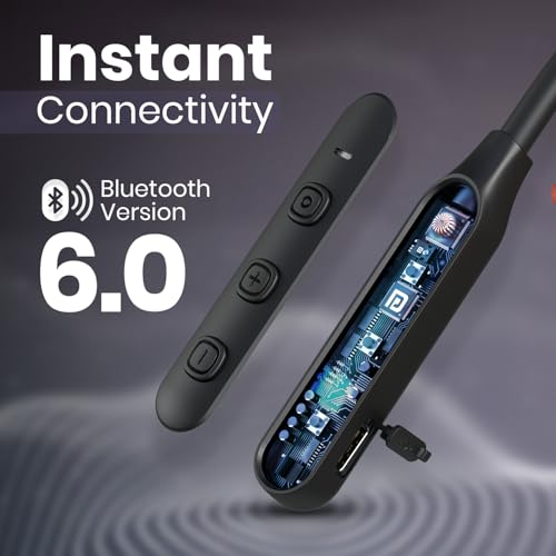 Image of Portronics Harmonics Z14 in-Ear Bluetooth Earphone Neckband with Vibration Alert, Upto 35 Hours Playtime,HD Call Clarity, BT 6.0V, Low Latency, Type C Fast Charging(Black)