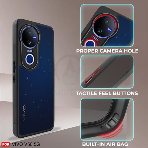 Image of AESTMO Vivo V50 5G / V50e 5G / Vivo T4R / iQOO Z10R 5G Back Cover | 360 Protection | Matte Frosted Hard Back Translucent | Bumper Case (Smoke Black Matte PC+Black TPU Bumber)