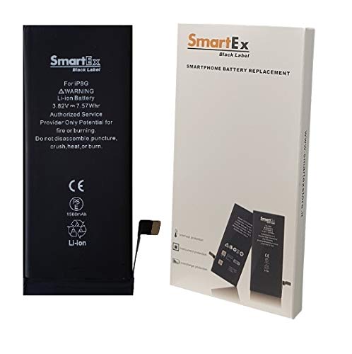 Smartex® Black Label Batterie Compatible avec iPhone 8 - Haute capacité 1980 mAh | 2022 Année Année | Garantie 2 Ans Cover