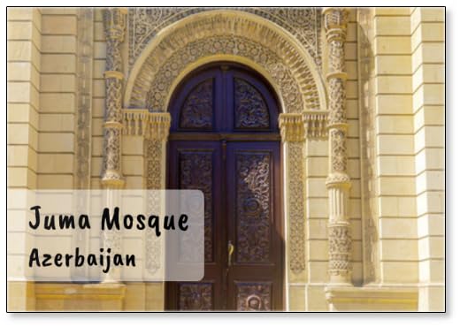 Azerbaijan, Beautiful Decorated Entrance Door of The Juma Mosque in Baku. A Pair of Shoes Are Outside., Design 1, Fridge Magnet