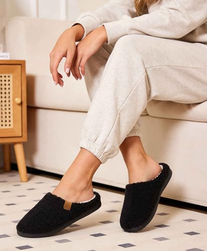 Image of Evshine Memory Foam Fuzzy Slippers for Women Curly Fleece House Shoes