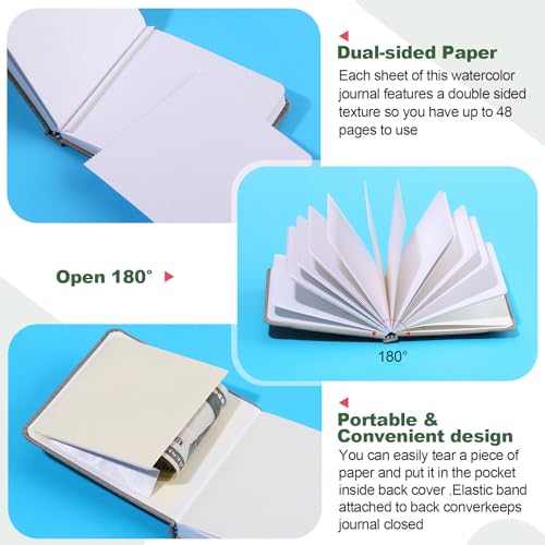 Image of Dispowreath 4 Set Watercolor Sketchbook Journal with Watercolor Brush Pens 300 GSM Cotton Paper Portable Square Small Pocket Notebook Travel for Painters Art Supplies (3.9 x 3.9 Inch)