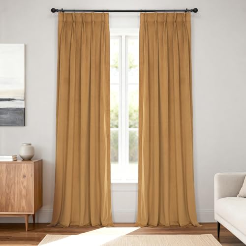 Image of HPD Half Price Drapes Velvet Blackout Curtains /Drapes - 108 Inches Long 1 Panel Blackout Curtain Signature Pleated for Living Room & Bedroom - 25W X 108L, Amber Gold