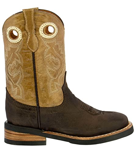 Kids Dark Brown Western Wear Cowboy Boots Solid Leather Square Toe Bota2