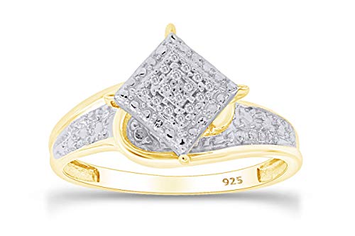 Jewel Zone US White Natural Diamond Cluster Ring in 14k Gold Over Sterling Silver