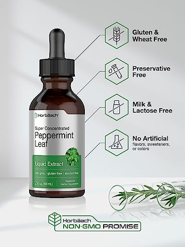 Horbäach Peppermint Leaf Extract Liquid | 2 Fl Oz | Alcohol Free Drops | Vegetarian | Non-GMO & Gluten Free Herbal Supplement