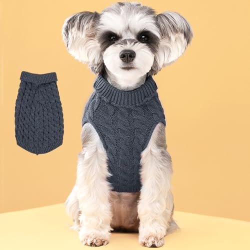 HTTDSLF 2 in 1 Hundepullover Welpenpullover Rollkragenpullover Warmer Wintermantel für kleine bis große Hunde Katzen (M, Grau/Rosa)