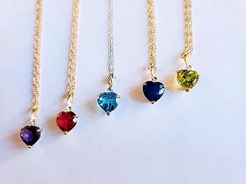 14k Solid Gold Pendant Necklace Heart Shaped Handcrafted Fine Jewelry (18 Inch, Natural Blue Topaz, Yellow Gold)4