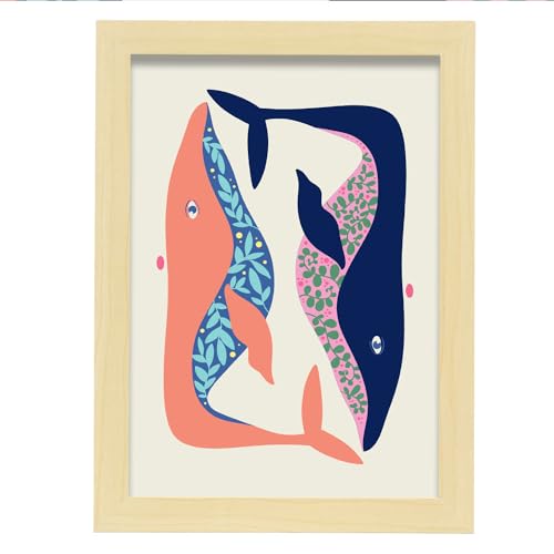 Nacnic Ballena vibrante Lamina. En Animales surtidos Poster. Cuadros decorativos estéticos para su sala de estar, dormitorio, hogar Tamaños A4 con marcos de madera ligera
