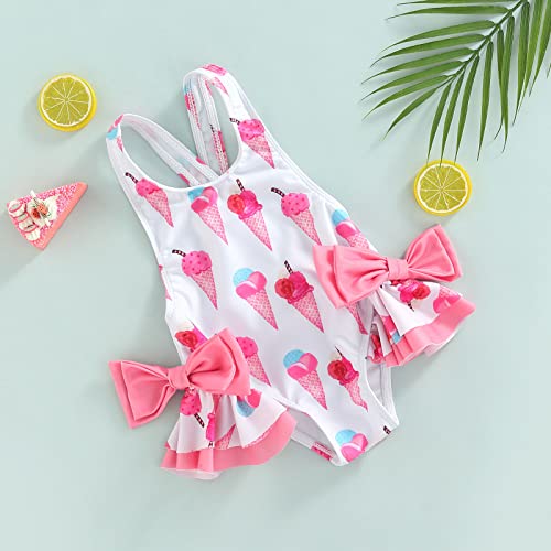 Image of Toddler Kids Girl One Piece Swimsuit Floral Sleeveless Backless Swimwear Bowknot Ruffled Bathing Suit Beachwear