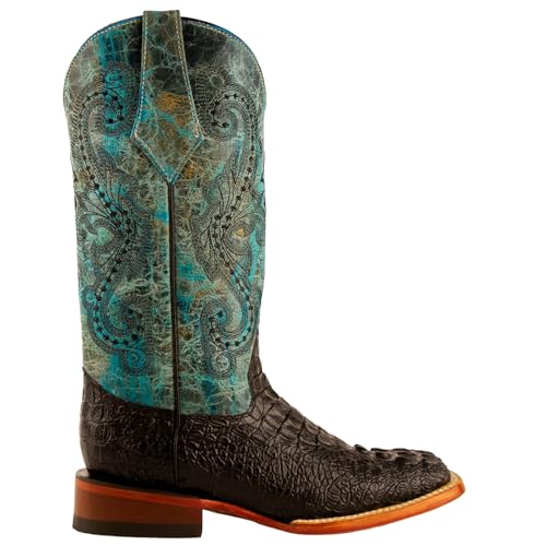 Womens Stampede Croco Print Square Toe Casual Boots Mid Calf Low Heel 1-2