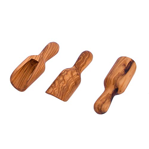 Madera de olivo cuchara/pala – Set de tres 2,95 (tamaño Extra pequeño) – hecho a mano sal cuchara/cuchara de azúcar