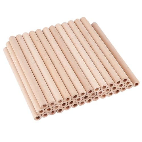 OLYCRAFT 40Pcs 200x15mm Hollow Wood Sticks Round Wooden Dowel Rod with 8mm Hole Unfinished Beech Wood Rods Natural Wood Round Rods for DIY Crafts Arts Projects