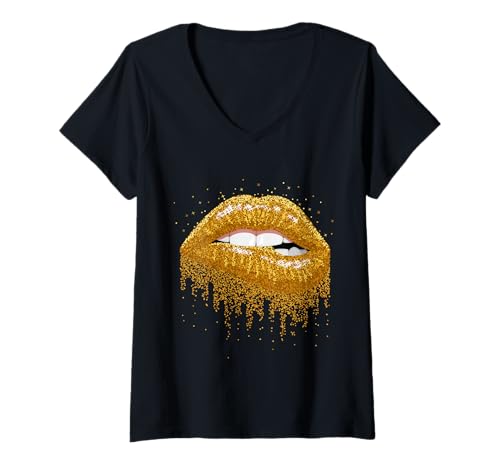 Femme Cool Sexy Woman Fashion Graphic Lips Illustration Art T-Shirt avec Col en V