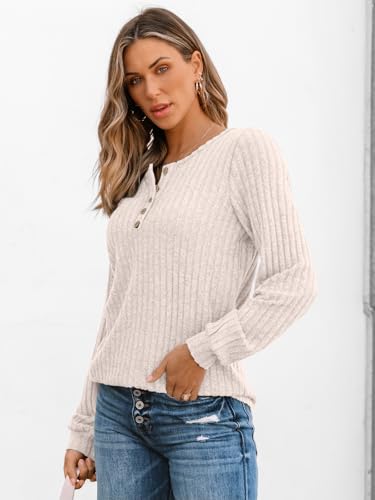 AUTOMET Long Sleeve Henley Shirts Women’s Business Casual Lightweight Tunic Sweater Tops