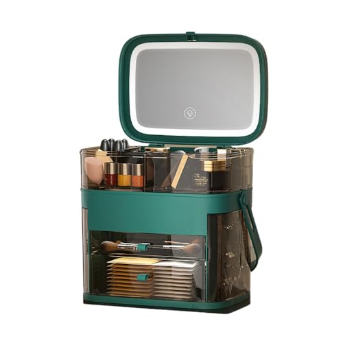 MORLUメイクボックス 鏡付き LEDライト付き 化粧品 収納 コスメボックス 化粧ボックス 大容量 3段階調光 取っ手付き 引き出し付き スライド式収納ケース 化粧品収納ボックス コスメ収納 コスメ アクセサリー 小物入れ 収納 持ち運び (LEDスマ