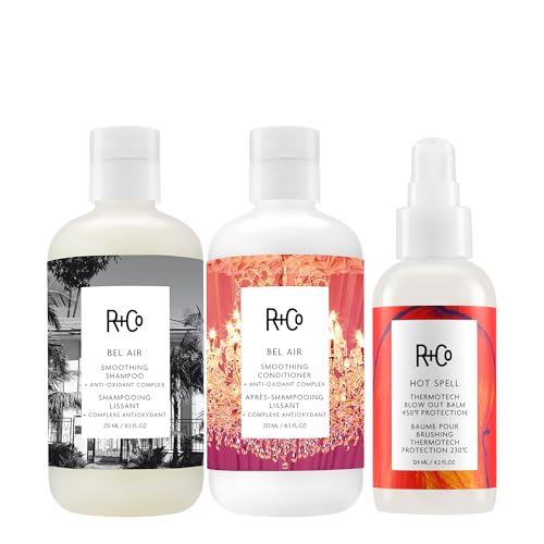 R+Co BEL AIR Shampoo, Conditioner & HOT SPELL ThermoTech Blow Out Balm Bundle – Frizz Control, Smoothness & Heat Protection up to 450°F – Vegan & Cruelty-Free Hair Care Set
