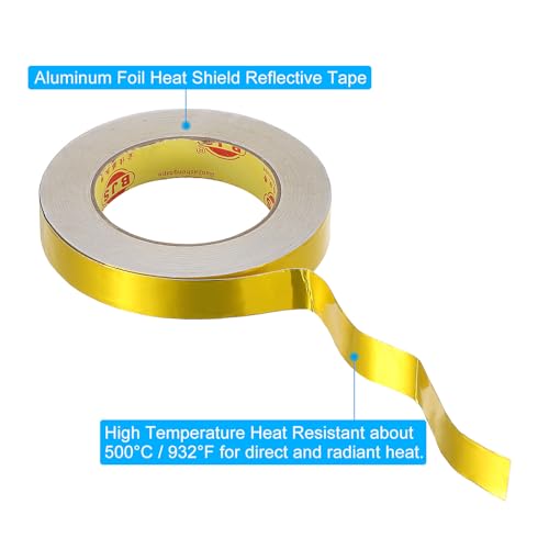 Image of PATIKIL Heat Shield Tape, 2 Rolls 0.8 Inch x 164FT Heat Reflective Adhesive Foil Tape Thermal Barrier Foil Cool Tape Heat Resistant Tape for Hose Car, Gold