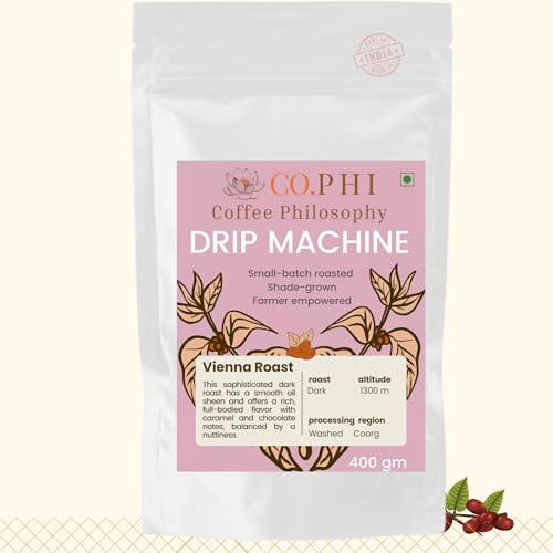 COPHI Coffee Philosophy Vienna Roast (400g) Drip Machine Coffee Powder, Dark Roast, Arabica Robusta Marbled Blend, Specialty Coorg Ground Coffee, Washed Process, No Chichory, Makes 25 Cups