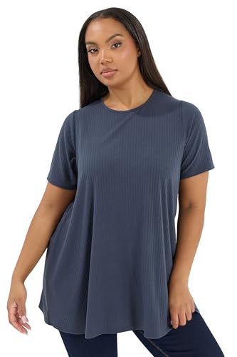 Image of Yours Curve Slate Grey Ribbed Swing Top - Women's - Plus Size Curve