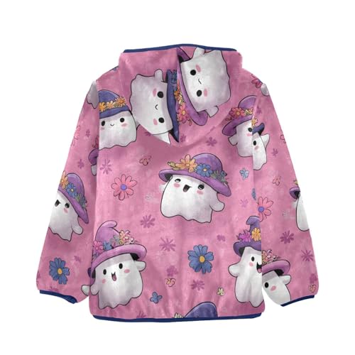 Cute Ghosts with Witch Hats Toddler Fleece Jacket Girl Boys Hooded Fleece Jacket Coat Warm Outwear Zip-up 3-10T2