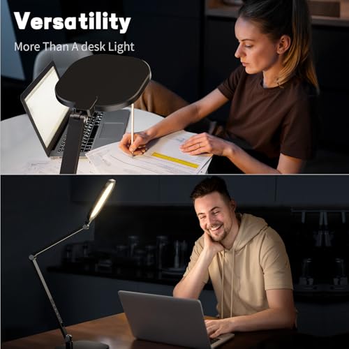 LED Desk Lamp for Home Office - Video Calls, 3 Color Temperatures 10 Brightness Levels, Dimmable with Memory & Timer Function