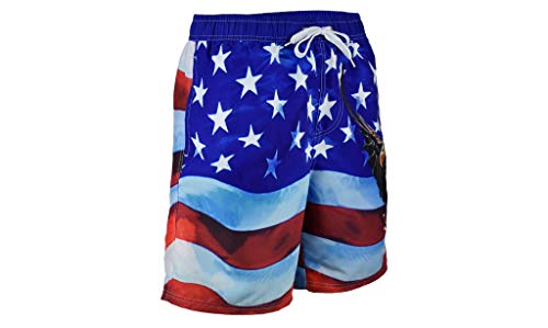 George Above The Knee Men's American Flag Swim Trunk Patriotic Best Eagle Design (Large) #TOP1
