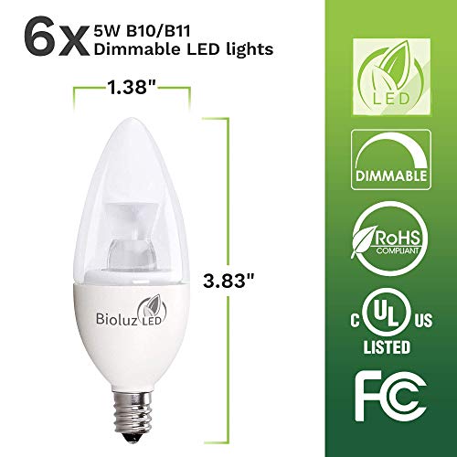 6 Pack 40 Watt Candelabra Bulbs 5W Dimmable Candelabra Led Bulbs C37 E12 Base 325 Lumens,120° Beam Angle 3000K Soft White Led Candle Bulbs Ul Listed Bioluz Led Pack Of 6 #TOP1