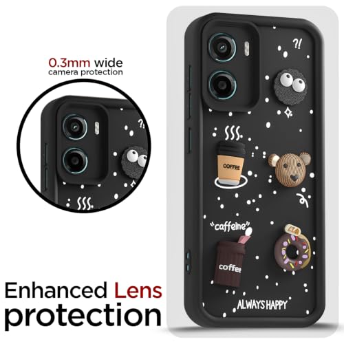 Image of Pikkme Back Cover for Motorola Moto G05 | 3D Bear Silicone Cute & Fun Coffee Cartoon | Full Body Protection Bumper Case (Black)