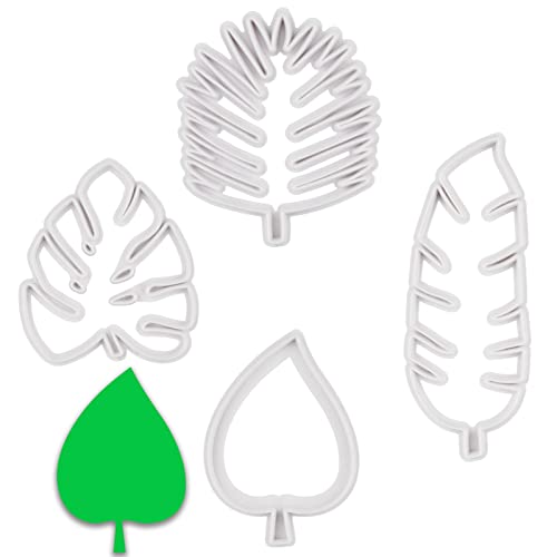 4 piezas forma de hoja y flor tropical, moldes de hojas reposteria, molde hojas fondant, blanco, para pasta de azúcar, caramelos, decoración de tartas, galletas, artesanía