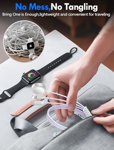 Image of Travel Essentials for Apple Watch Charger,iPhone Charger,3 in 2 Type C /Lightning /Magnetic Travel Charging Cable,Portable Multi Charging Cable for Apple Watch, iPhone 17‑11,Samsung S26,Car,iPad-4FT