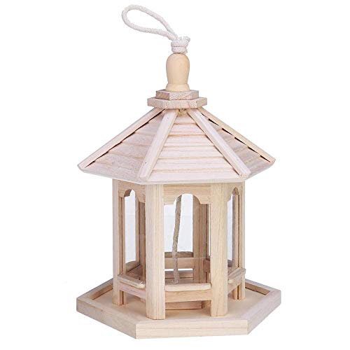 Gifftiy Mini Outdoor Vogelhäuschen Holz hängende Vogelfutterbehälter für Balkon Garten Park Vogelhaus Typ Feeder Gartendekoration-Holzfarbe_China Cover