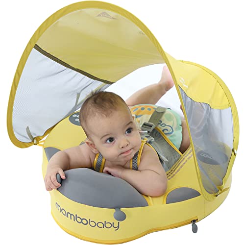 Image of Preself Baby Float Swim Trainer Over UPF 50+ Sun Canopy Ladybug Mambobaby Infant Soft Solid Infant Pool Float (Yellow)