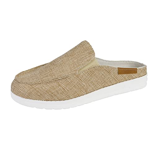 Women Canvas Slip On Lightweight Mule Sneaker,Summer Fashion Open Back Flats Walking Shoes Closed Round Toe Low Top Casual Loafer Comfort Walking Shoes
