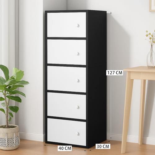 Image of EXVITO Engineered Wood Wardrobe for Bedroom | Foldable 5-Shelf Wooden Storage Cabinet | Cupboard Almirah for Clothes | Collapsible Wardrobe | Space Saving Wooden Cabinet - Black